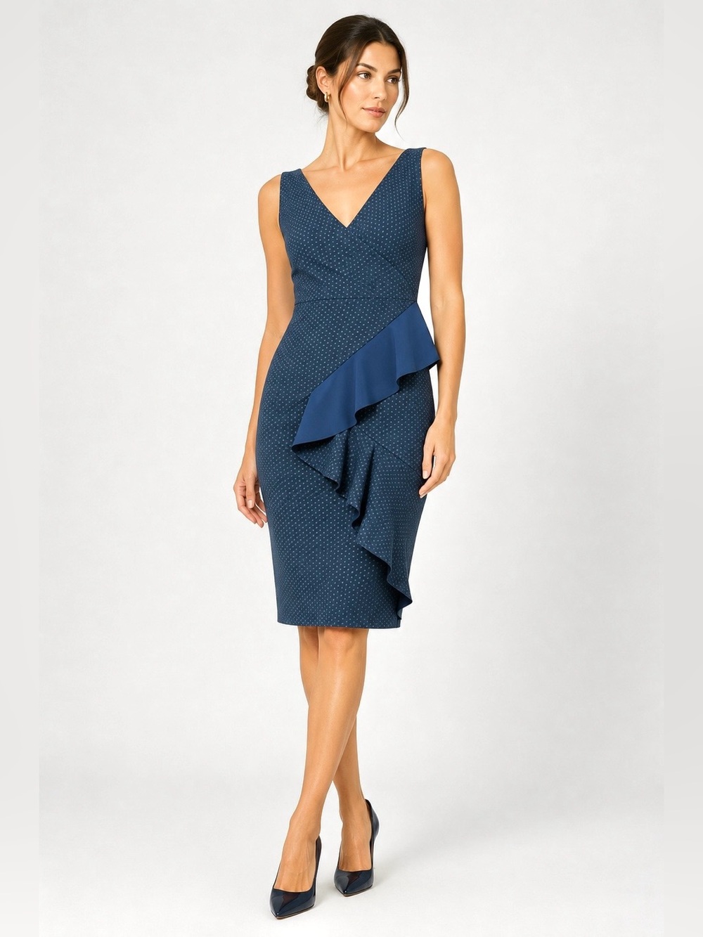 NWT Chiara Boni Dotted Ruffle Sheath Dress US 4; IT 40 - Picture 3 of 11